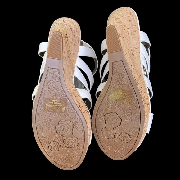 White Strappy Wedge Sandals With Cork Heel Size 9M By Carlos - Picture 4 of 8